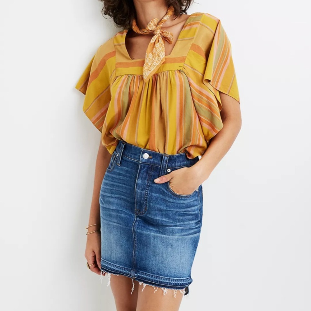 Madewell Mini Skirt: Step-Hem, Stretch Denim Straight